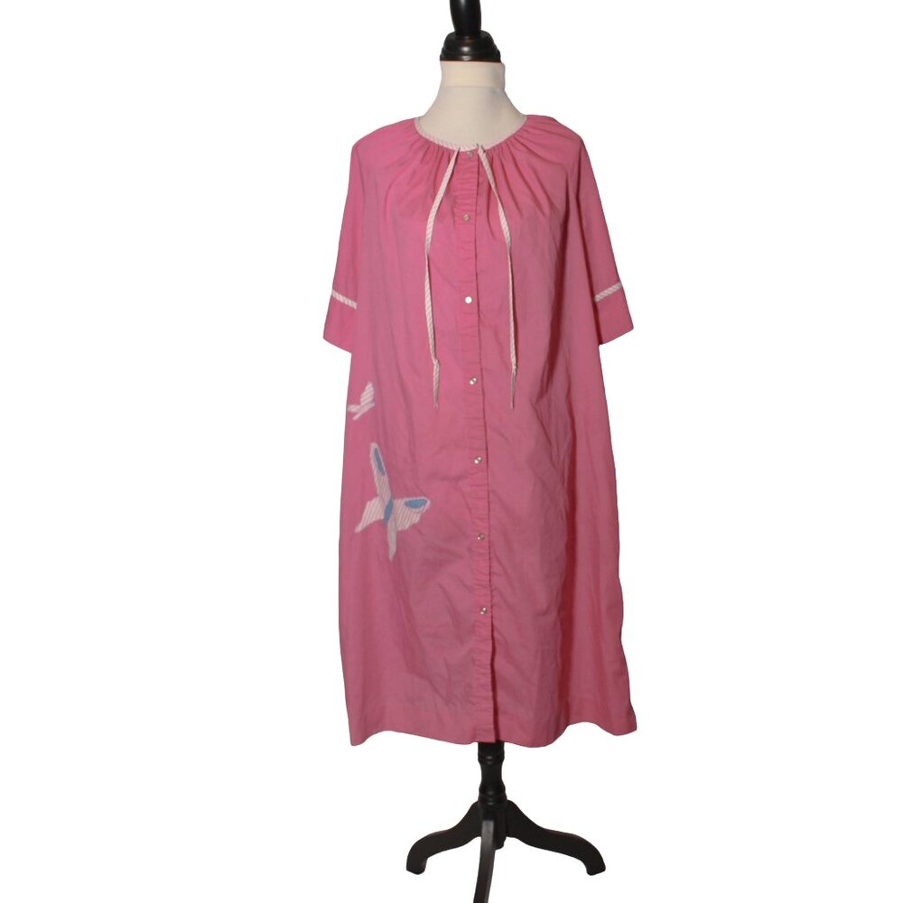 Rare Vintage 70s 80s Models Coat Mauve Pink Housedress One Size OSFM Butterfly
